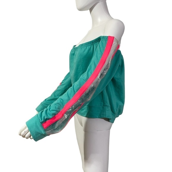 Off Shoulder Pink Strip Sweater Top - Picture 4 of 8